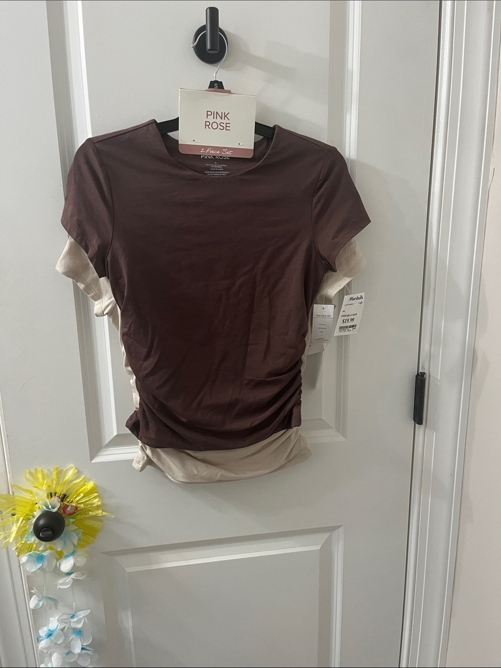 Pink Rose Brown & Beige Short Sleeve Tee Set